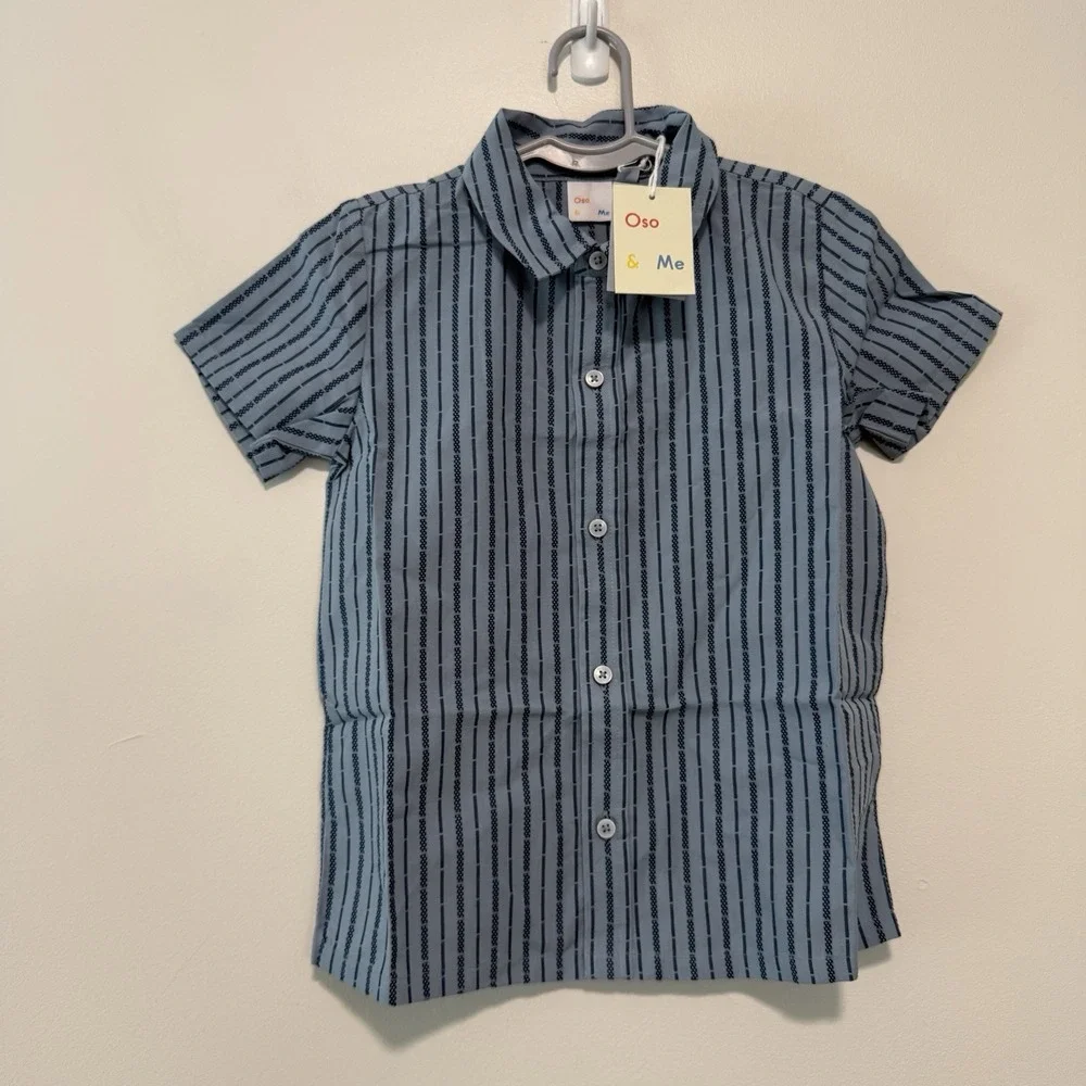Oso & Me NWT Jack Lee Shirt in Navy Ladder Stripe Size 5